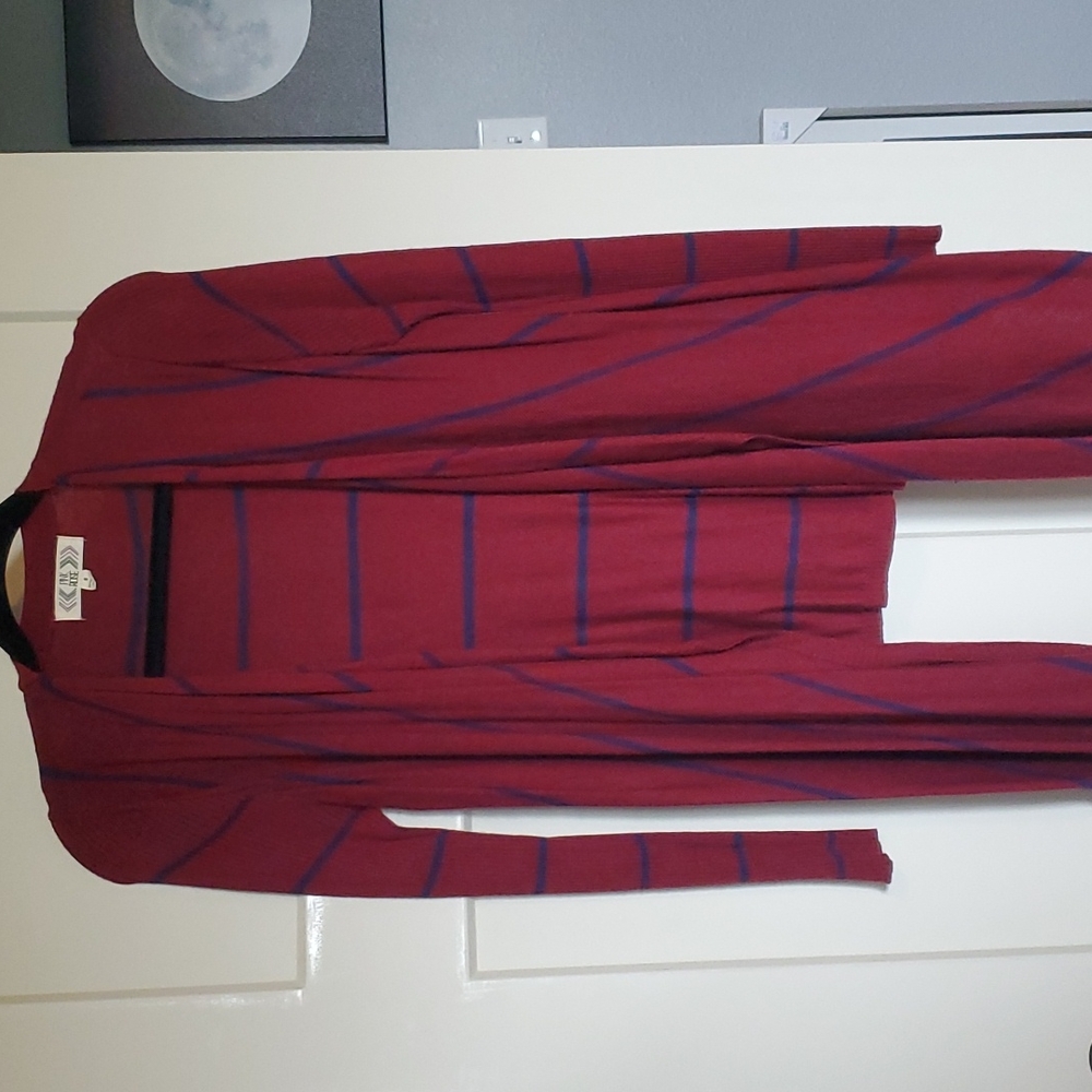 Burgundy and Navy Cardigan Sweater